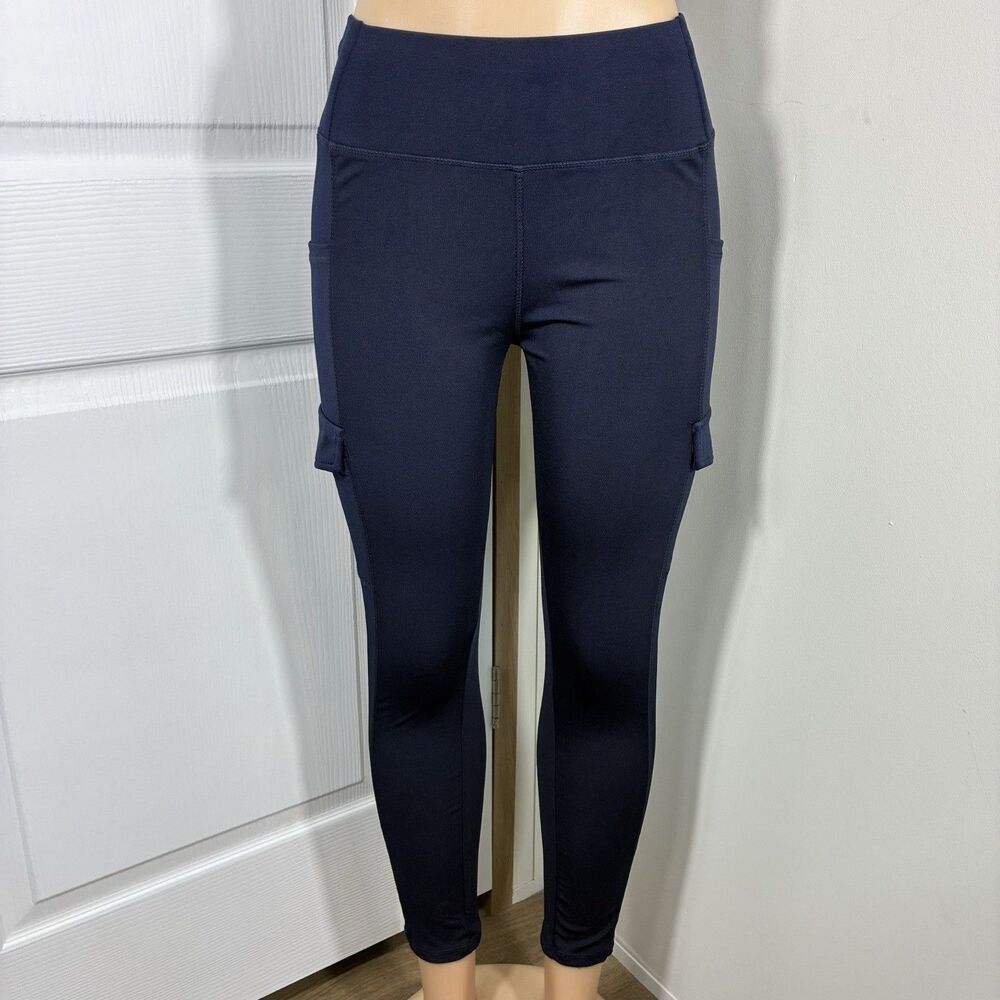 NEW Womens Yoga Leggings Sz L/XL Workout Phone/keys Pockets Navy